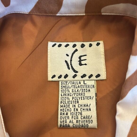 ICE Brown and White Button front Collared Sleeveless Blouse Size L EUC - Picture 8 of 9